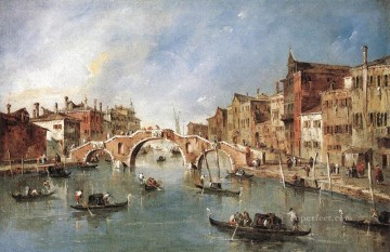 El Puente de los Tres Arcos en Cannaregio Francesco Guardi Veneciano Pinturas al óleo